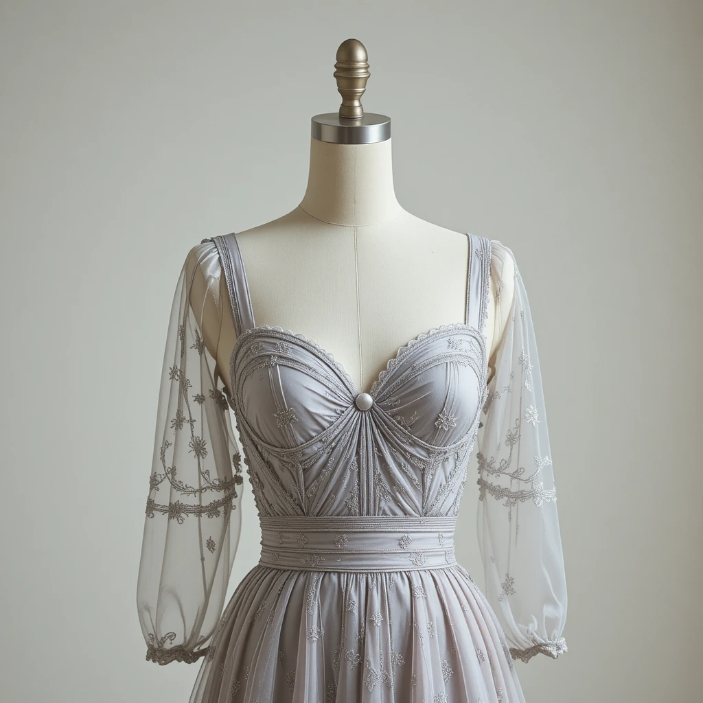 Elegant women’s dress and top displayed on mannequin in bright studio, export-quality stitching visible, off-white background, professional fashion export lookbook style.